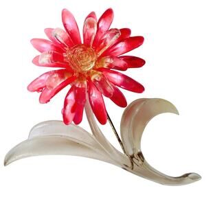 VTG 40s Brooch Pink Lucite Flower C Clasp Molded Retro Mid Century Pin